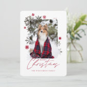 メリークリスマス冬の雪片ファミリー写真 シーズンカード (スタンド正面)