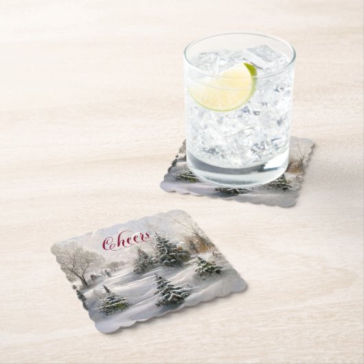 メリークリスマス冬の風景松林 ペーパーコースター (インサイチュ)