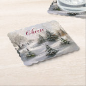 メリークリスマス冬の風景松林 ペーパーコースター (アングル)