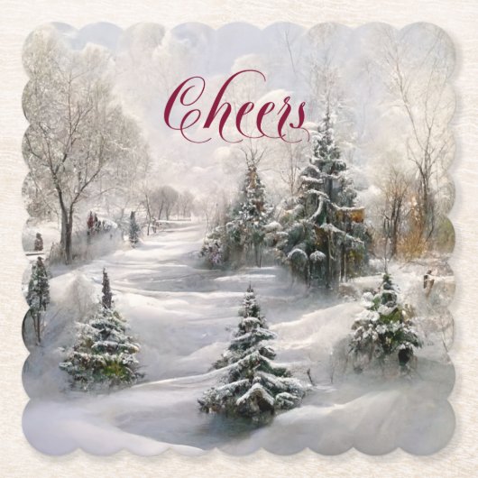 メリークリスマス冬の風景松林 ペーパーコースター (正面)