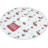 メリークリスマス冬の鳥のパターン水色 ブラッシュドポリエステルツリースカート (アングル)