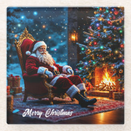 メリークリスマス冬フェスティバルサンタ魔法 ガラスコースター