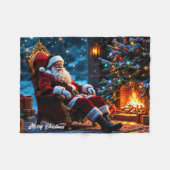 メリークリスマス冬フェスティバルサンタ魔法 フリースブランケット (正面(横))