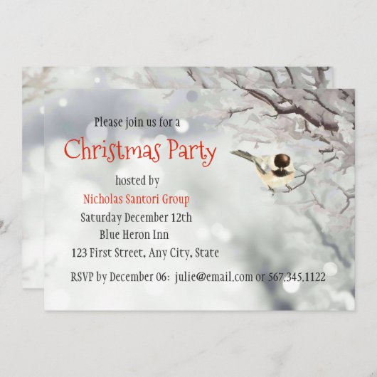 メリークリスマス冬霜の降りたの木々の鳥 招待状 (正面/裏面)
