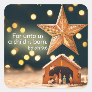 メリークリスマス出生のシーンが星の下 スクエアシール