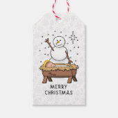 メリークリスマス出生ベビーイエス雪だるま ギフトタグ (正面)