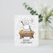 メリークリスマス出生ベビーイエス雪だるま シーズンカード (スタンド正面)