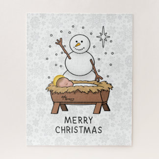 メリークリスマス出生ベビーイエス雪だるま ジグソーパズル
