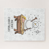 メリークリスマス出生ベビーイエス雪だるま ジグソーパズル (横)