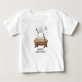 メリークリスマス出生ベビーイエス雪だるま ベビーTシャツ