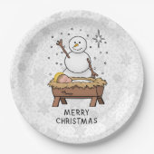 メリークリスマス出生ベビーイエス雪だるま ペーパープレート (正面)