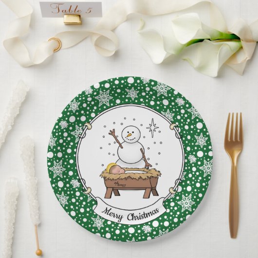 メリークリスマス出生ベビーイエス雪だるま ペーパープレート (ウェディング)