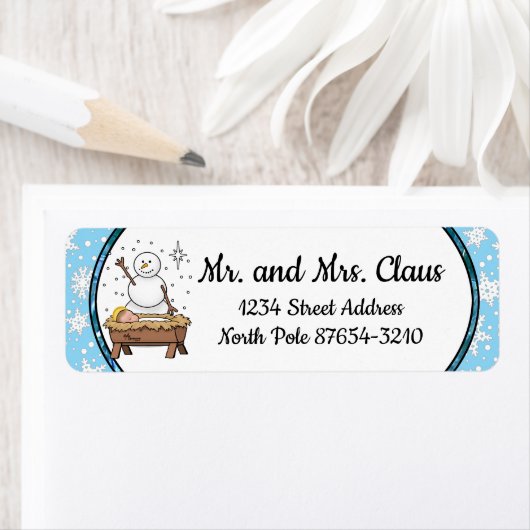 メリークリスマス出生ベビーイエス雪だるま ラベル (インサイチュ)