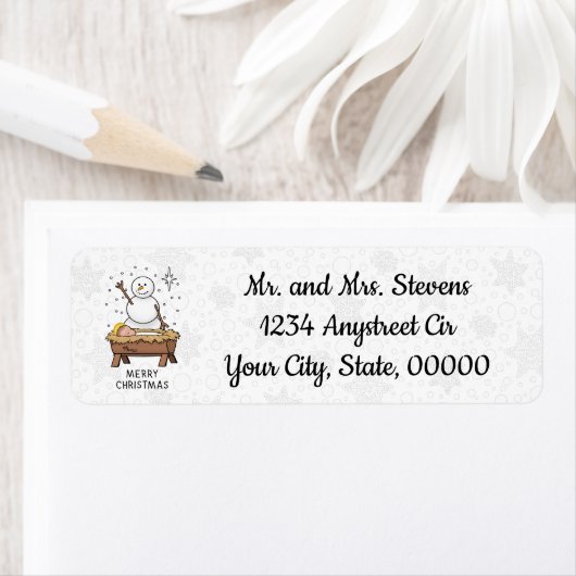 メリークリスマス出生ベビーイエス雪だるま ラベル (インサイチュ)
