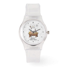 メリークリスマス出生ベビーイエス雪だるま 腕時計