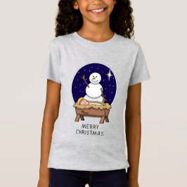 メリークリスマス出生ベビーイエス雪だるま Tシャツ