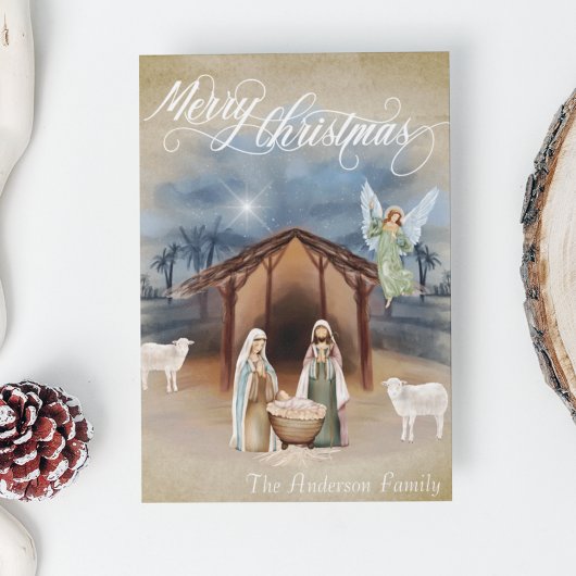 メリークリスマス出生マンガーシーンウォーターカラー シーズンカード