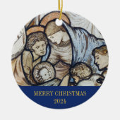 メリークリスマス出生宗教的クリスチャン写真 セラミックオーナメント (正面)
