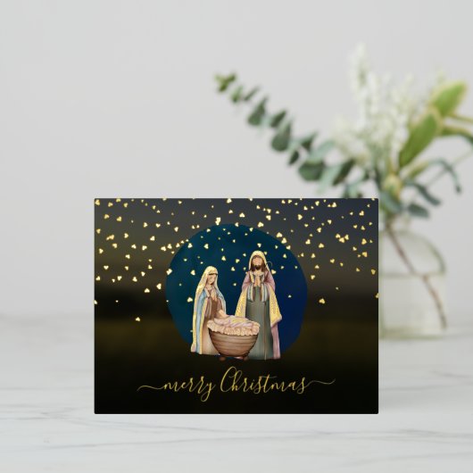 メリークリスマス出生絵画シーン 箔シーズンポストカード (立ち正面)