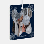 メリークリスマス動揺しての雪片カスタム写真 メタルオーナメント (正面右)