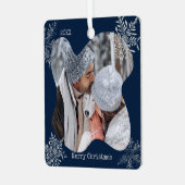 メリークリスマス動揺しての雪片カスタム写真 メタルオーナメント (正面左)