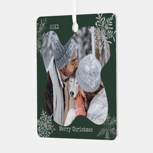 メリークリスマス動揺しての雪片カスタム写真 メタルオーナメント (正面左)