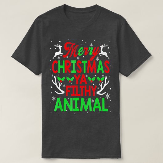 メリークリスマス動物汚いヤ男性女性子供 Tシャツ (デザイン正面)