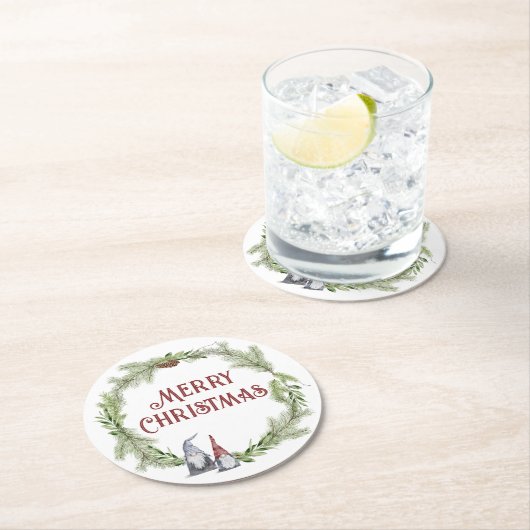 メリークリスマス北欧フォークアート格言リース ラウンドペーパーコースター (インサイチュ)