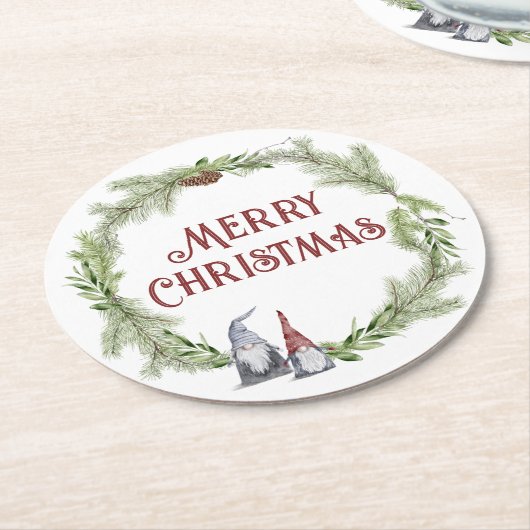 メリークリスマス北欧フォークアート格言リース ラウンドペーパーコースター (アングル)