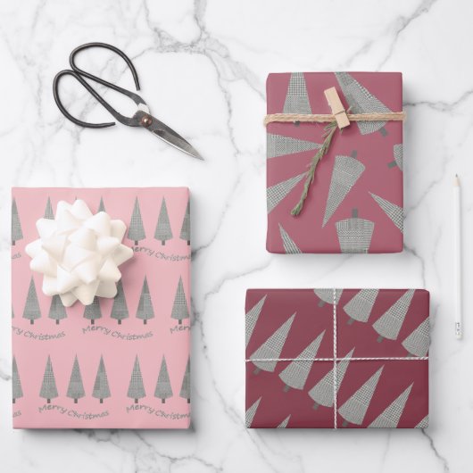メリークリスマス千鳥格子のの木の模様のラッピング ラッピングペーパーシート (正面)