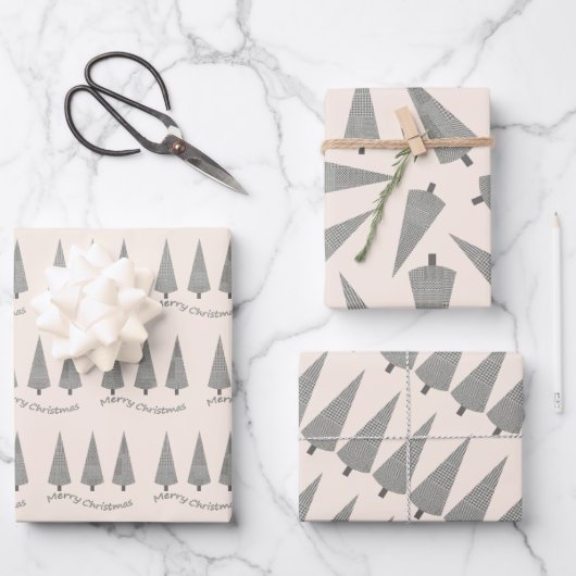 メリークリスマス千鳥格子のの木柄 ラッピングペーパーシート (正面)