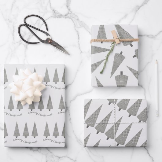 メリークリスマス千鳥格子のの木柄 ラッピングペーパーシート (正面)