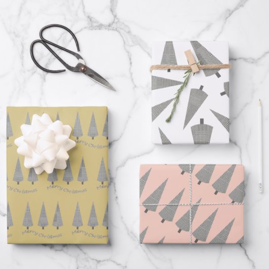 メリークリスマス千鳥格子のの木柄 ラッピングペーパーシート (正面)