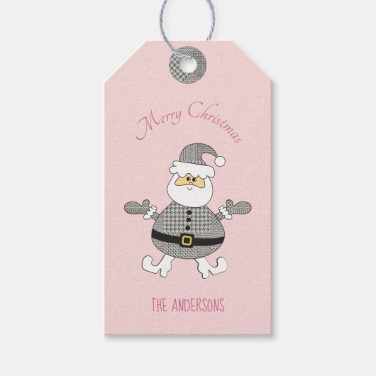 メリークリスマス千鳥格子のファッションサンタ ギフトタグ (正面)