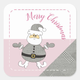 メリークリスマス千鳥格子のファッションサンタ スクエアシール