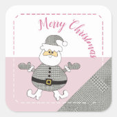 メリークリスマス千鳥格子のファッションサンタ スクエアシール (正面)