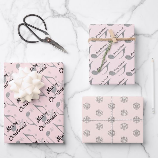 メリークリスマス千鳥格子のミュージカルノート ラッピングペーパーシート (正面)