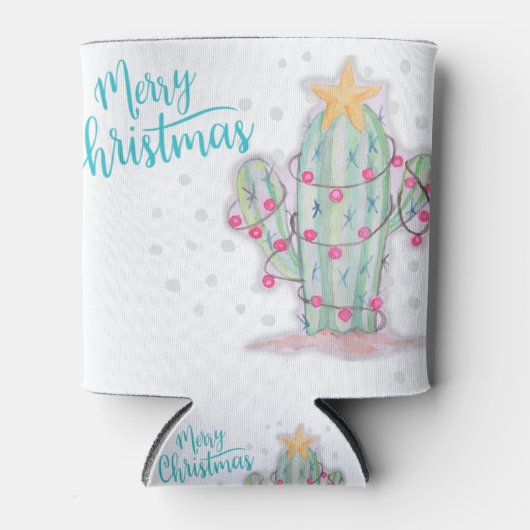 メリークリスマス南西部サボテンのライトツリー雪 缶クーラー (正面)
