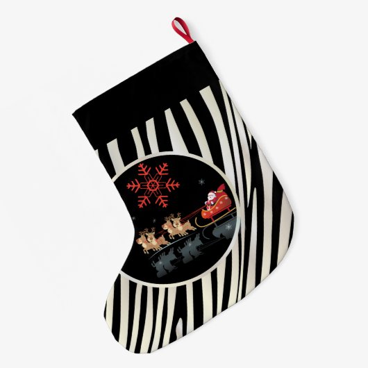 メリークリスマス及び明けましておめでとう! ギフトサンタ ラージクリスマスストッキング (裏面 (吊り時))