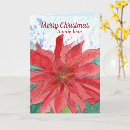 メリークリスマス叔母名前をカスタムするポインセチア カード (黄色い花)