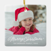 メリークリスマス可愛いシンプル一枚写真 セラミックオーナメント (正面)