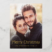 メリークリスマス可愛い点々のあるストライプ赤い写真 箔シーズンカード (正面)