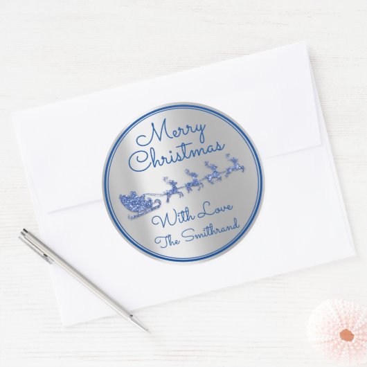 メリークリスマス名グレースレイサンタディアシルバー ラウンドシール (封筒)