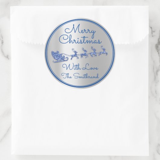 メリークリスマス名グレースレイサンタディアシルバー ラウンドシール (バッグ)