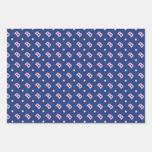 メリークリスマス名モノグラムピンクの海軍10代の少女 ラッピングペーパーシート (正面3)