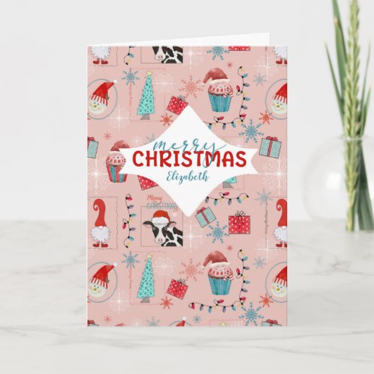 メリークリスマス名前をカスタムするおもしろいパターン カード (正面)