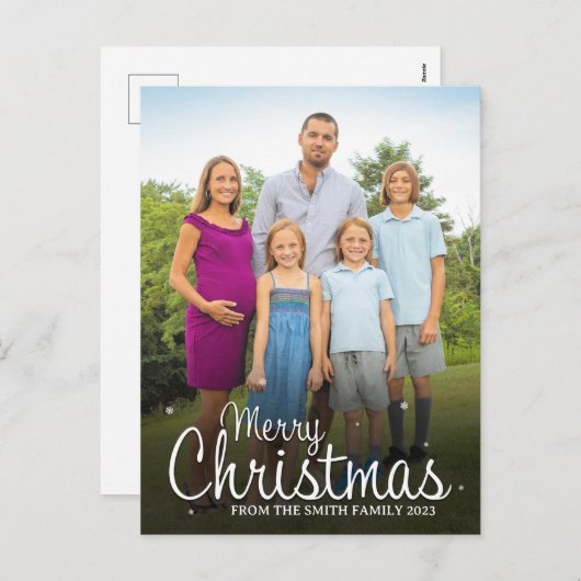 メリークリスマス名前をカスタムすると写真 シーズンポストカード (正面/裏面)
