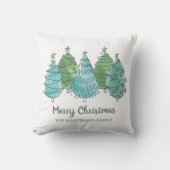 メリークリスマス名前をカスタムするクリスマスツリーズグリーン クッション (正面)
