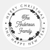 メリークリスマス名前をカスタムするスクリプトホリーリース ラウンドシール (正面)
