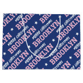 メリークリスマス名前をカスタムするネイビーピンク ラージペーパーバッグ (裏面)